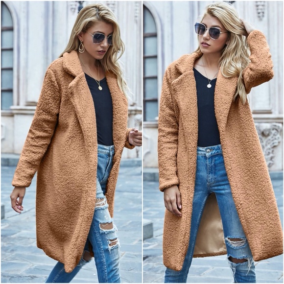 Cream fur long teddy jacket coat fall trench pea - Picture 7 of 10